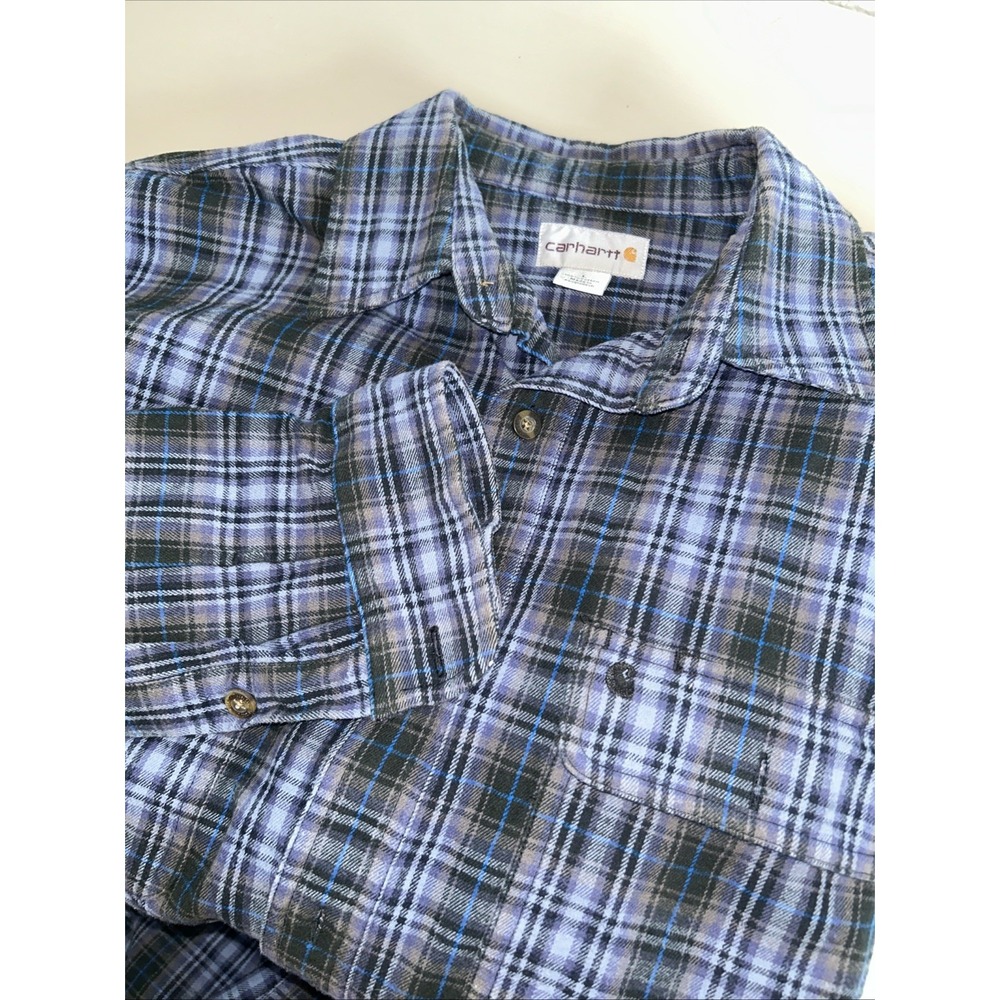 Carhartt S248 BLK Loose Heavyweight Flannel Long Sleeve Plaid Shirt Men's Size M